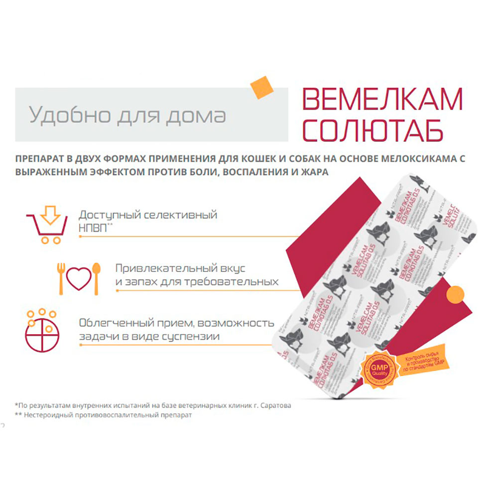 Вемелкам Солютаб Противовоспалительный Препарат Для Кошек и Собак 2мг 10-Таблеток