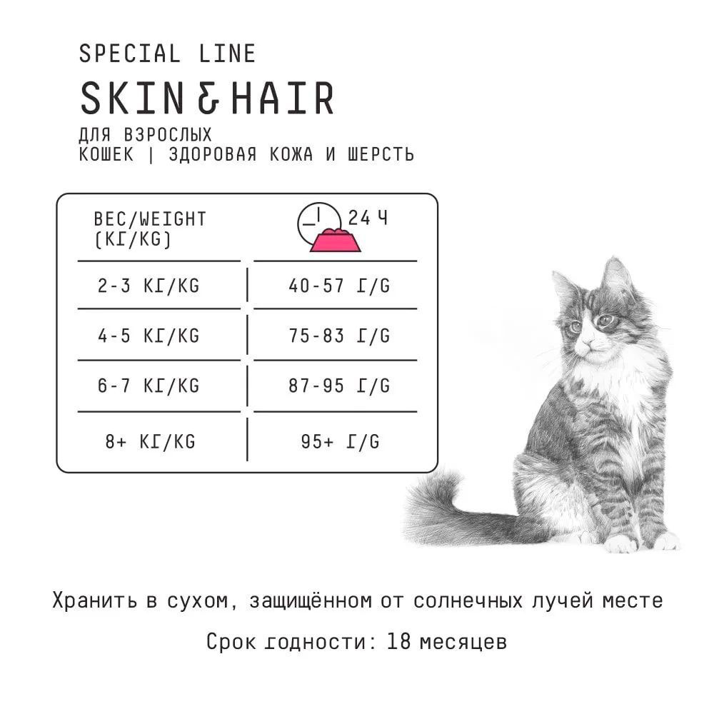 Сухой Корм Ajo Для Кошек Здоровая Кожа и Красивая Шерсть Special Line Cat Skin & Hair 400г (1*24)