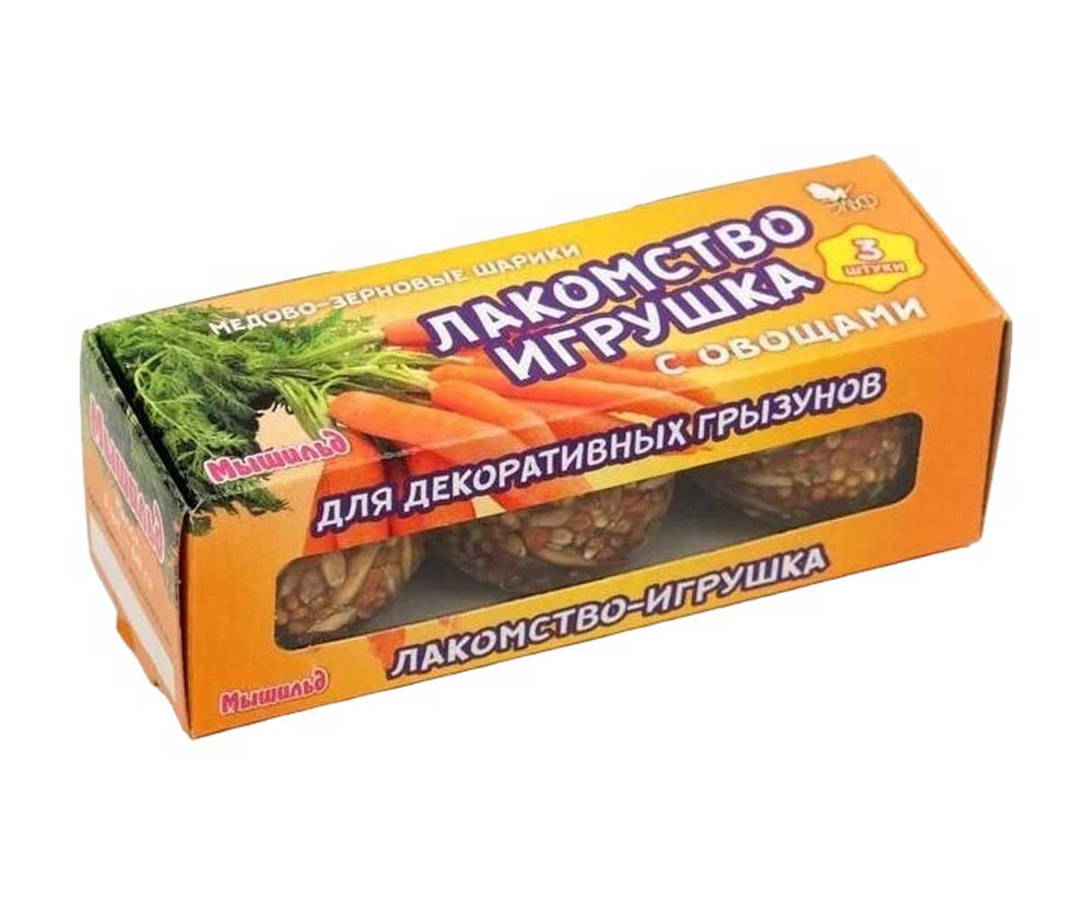 Мышильд Шарики Медово-Зерновые Для Грызунов с Овощами 3шт 60г Коробка