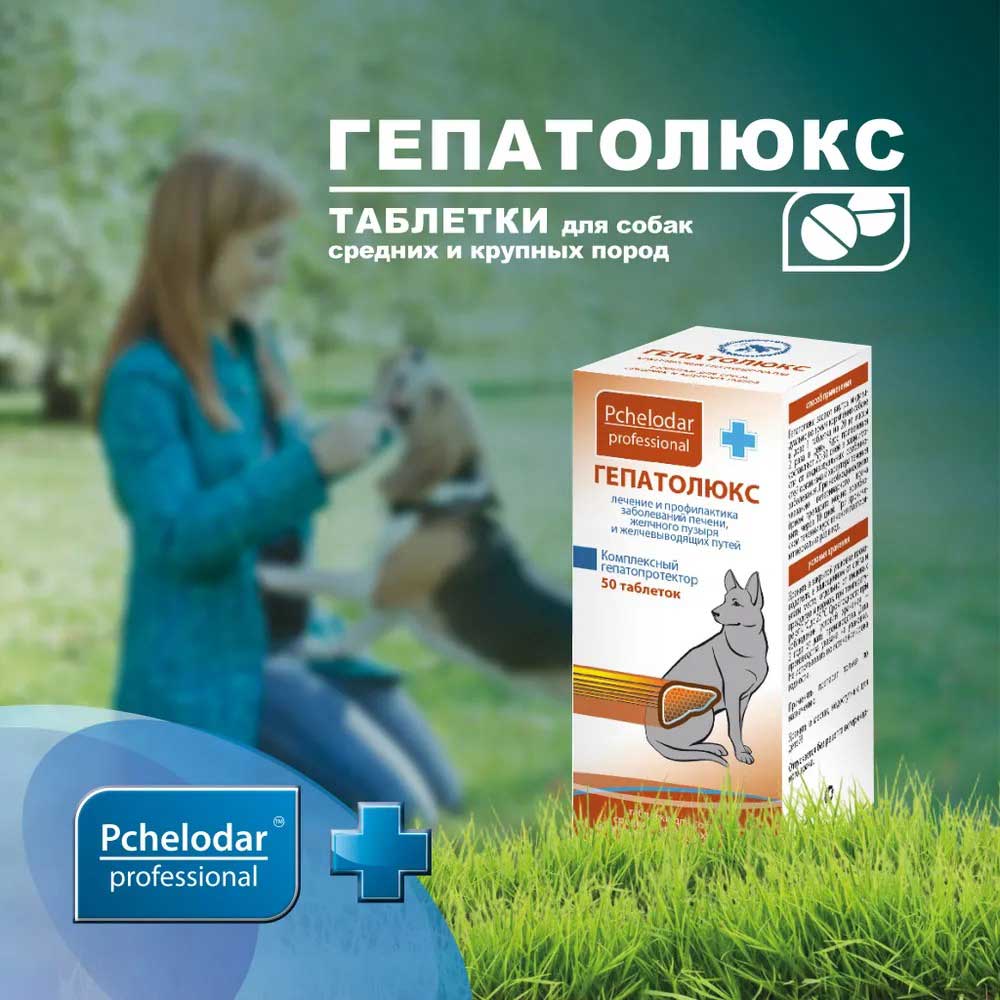 Гепатолюкс Пчелодар Препарат Для Собак Средних и Крупных Пород Для Лечения и Профилактики Заболеваний Печени, Желчного Пузыря и Желчевыводящих Путей 50-Таблеток Блистер