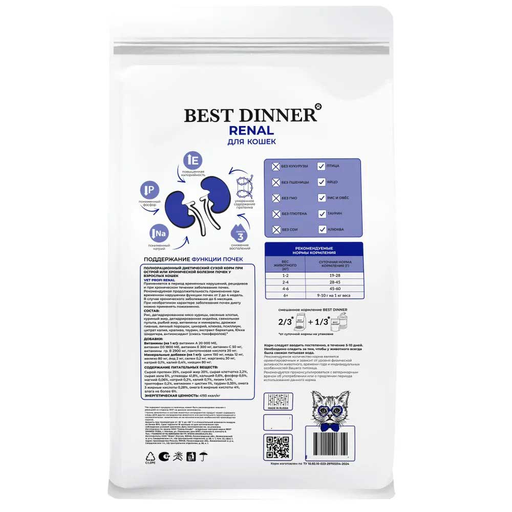 Сухой Корм Best Dinner (Бест Диннер) Vet Profi Renal Для Кошек  При Болезни Почек 400г 75103