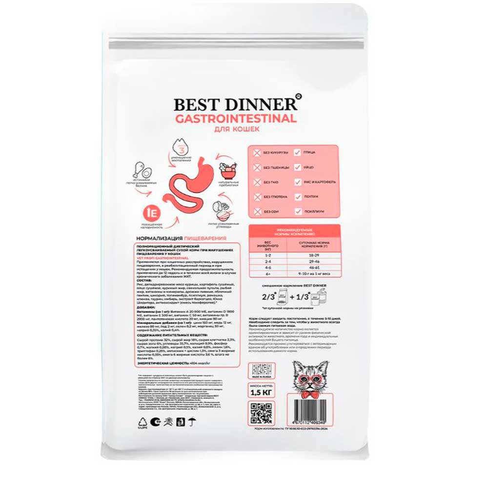 Сухой Корм Best Dinner (Бест Диннер) Для Кошек При Нарушениях Пищеварения 400г 75100