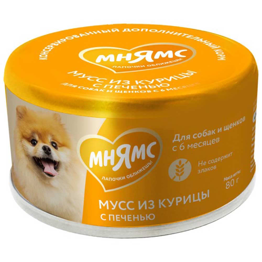 Консервы Мнямс Для Собак Курица и Печень Мусс 80г