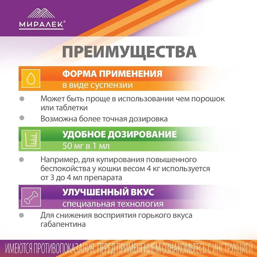 Мирапентин-50 Суспензия Для Животных Для Приема Внутрь Противосудорожные 60мл Миралек