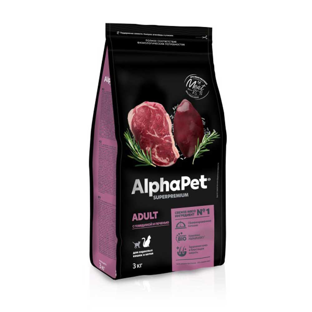 Сухой Корм Alphapet (Альфапет) Superpremium Для Кошек Говядина и Печень 3кг (1*13) 50860