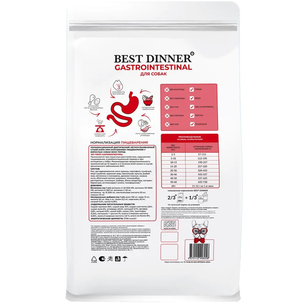 Сухой Корм Best Dinner (Бест Диннер) Vet Profi Gastrointestinal Для Собак  При Нарушениях Пищеварения 2кг 75107