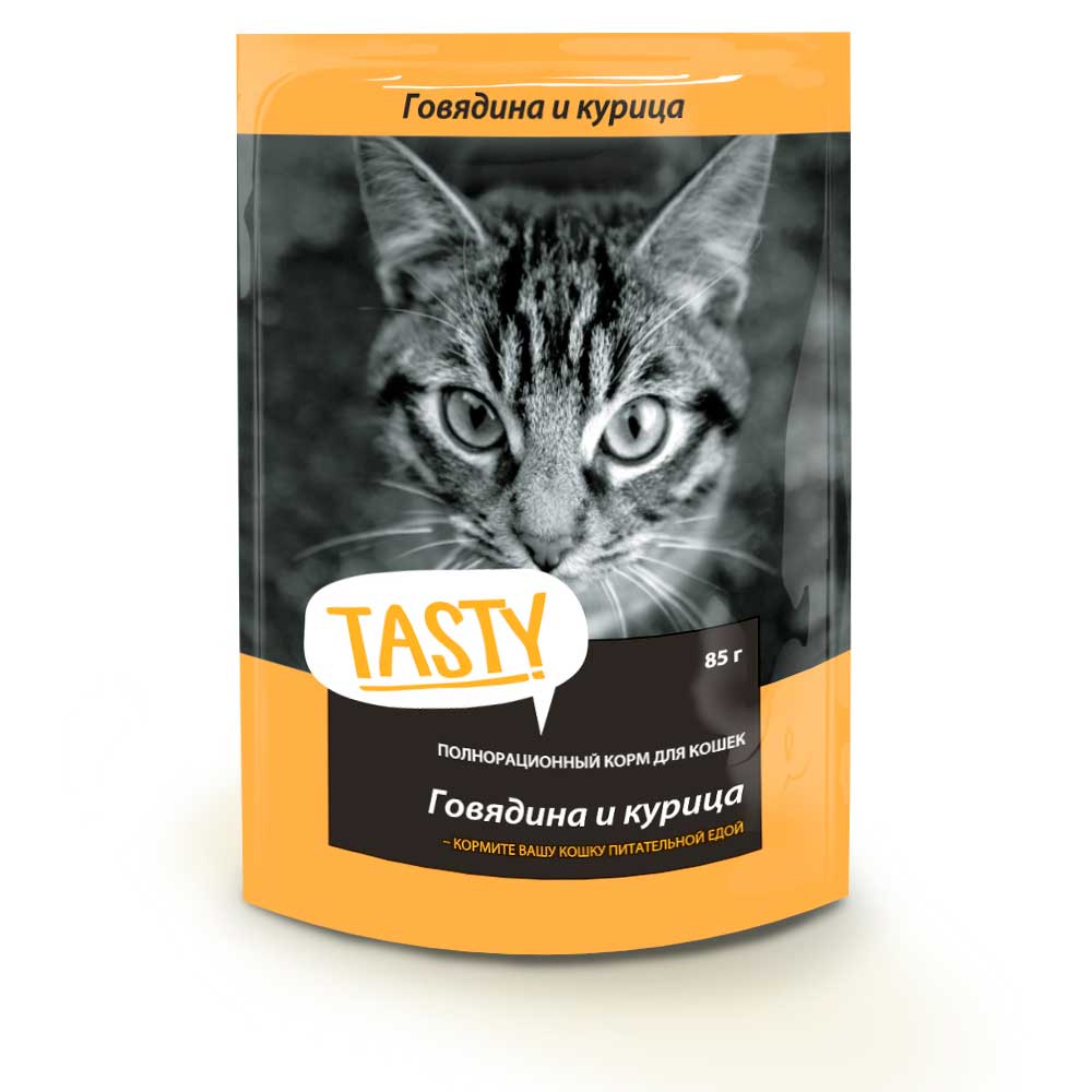 Влажный Корм Tasty (Тести) Для Кошек Говядина и Курица в Желе 85г