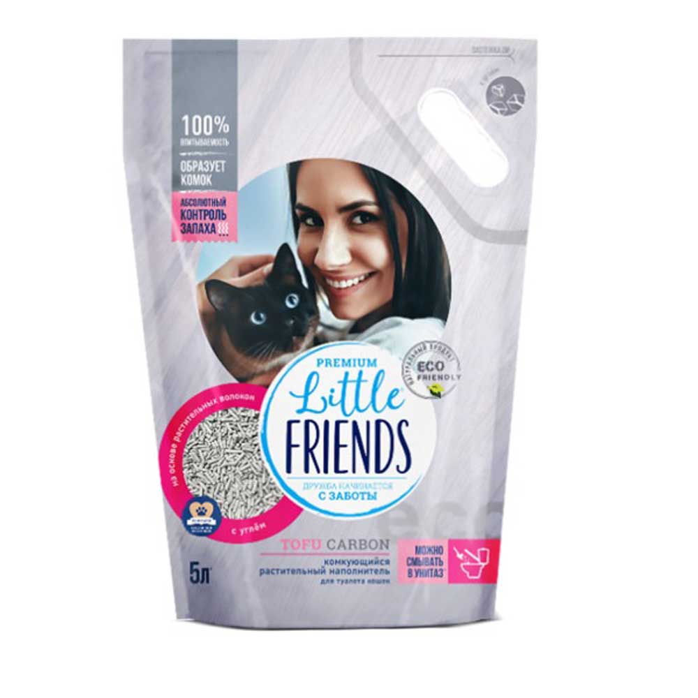 Наполнитель Little Friends (Литтл Френдс) Tofu Carbon П/М Пакет, Растительный Комкующийся 2,5кг 5л
