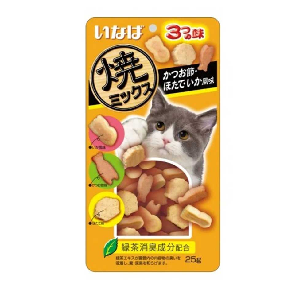Лакомство Inaba (Инаба) Yakimiksu Для Кошек 25г Ассорти Кацуобуси, Морского Гребешка и Кальмара