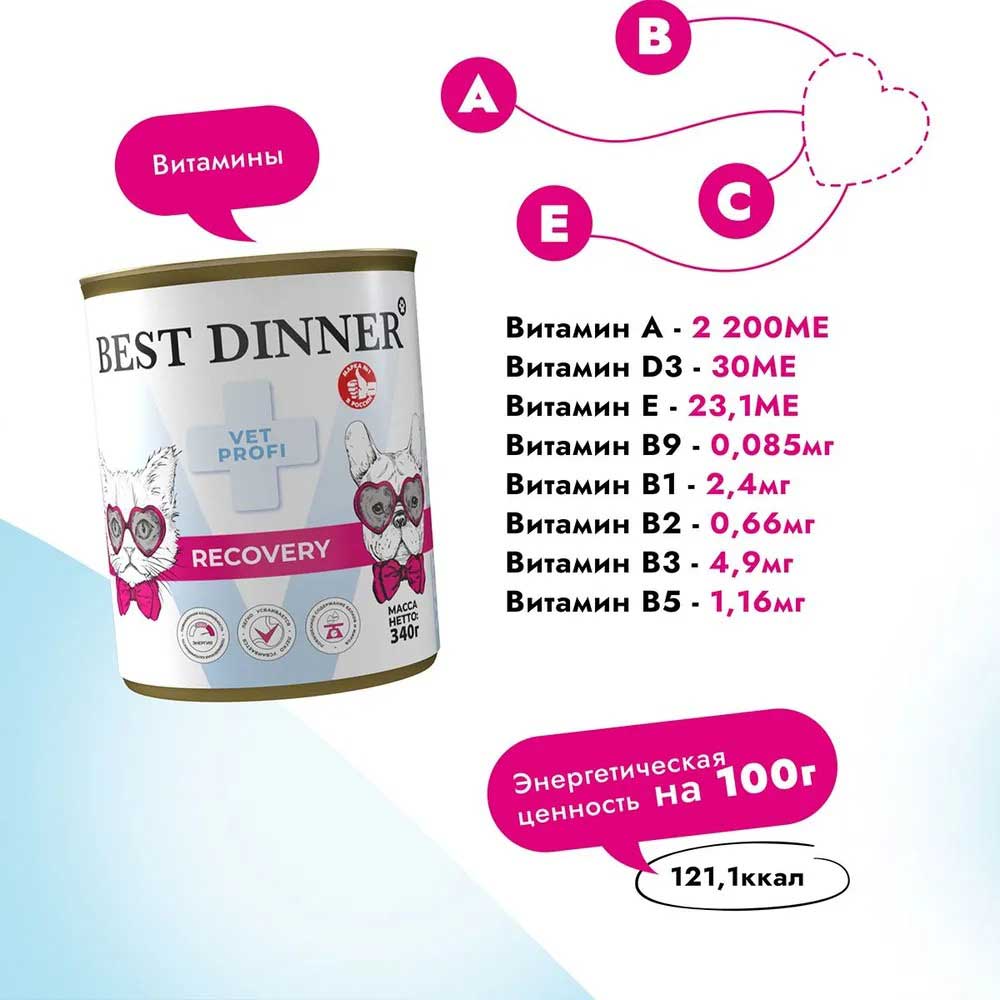 Консервы  Best Dinner (Бест Диннер) Для Кошек и Собак Диентический Vet Profi Recovery 340г