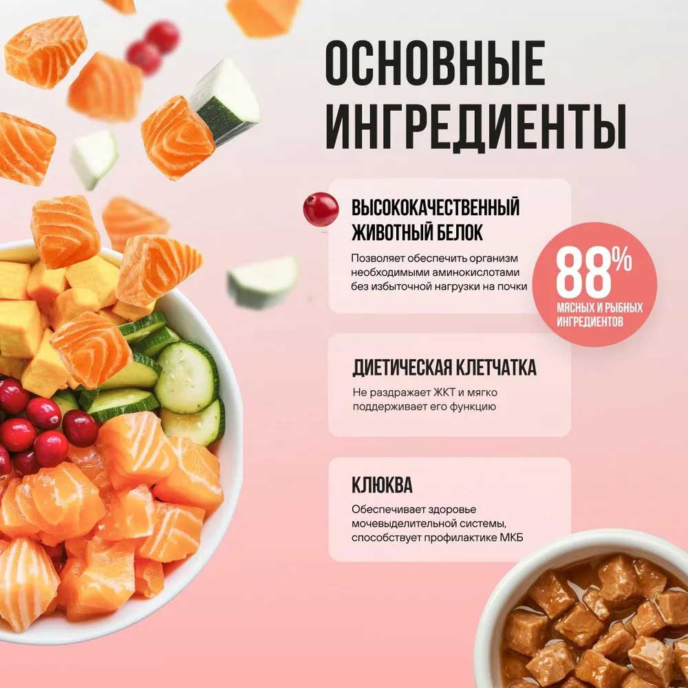 Влажный Корм Bowl Wow (Боул Вау) Для Стерилизованных Кошек Лосось и Овощи в Соусе 85г