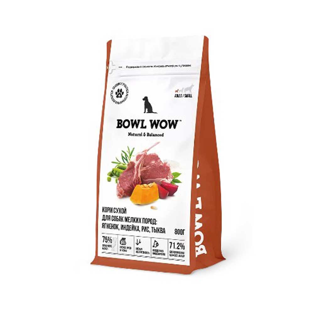 Сухой Корм Bowl Wow (Боул Вау) Для Собак Мелких Пород Fresh Meat Ягненок, Индейка, Рис и Тыква 800г