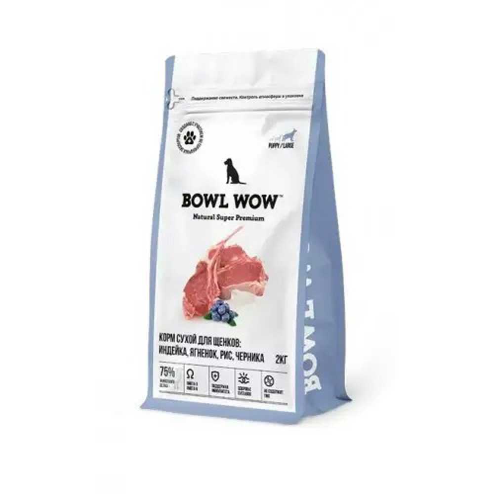 Сухой Корм Bowl Wow (Боул Вау) Для Щенков Крупных Пород Fresh Meat Ягненок, Индейка, Рис и Черника 800г