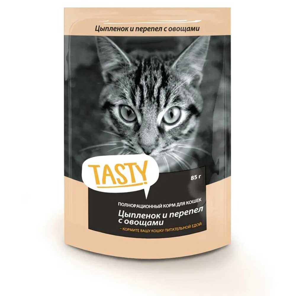 Влажный Корм Для Кошек Tasty (Тести) Цыпленок, Перепелка и Овощи Желе 85г
