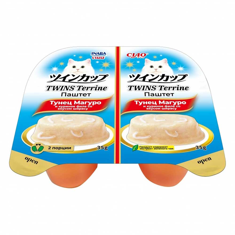 Консервы Для Кошек Inaba (Инаба) Twins 70г (35г*2шт) Паштет Тунец Магуро и Куриное Филе Со Вкусом Ширасу