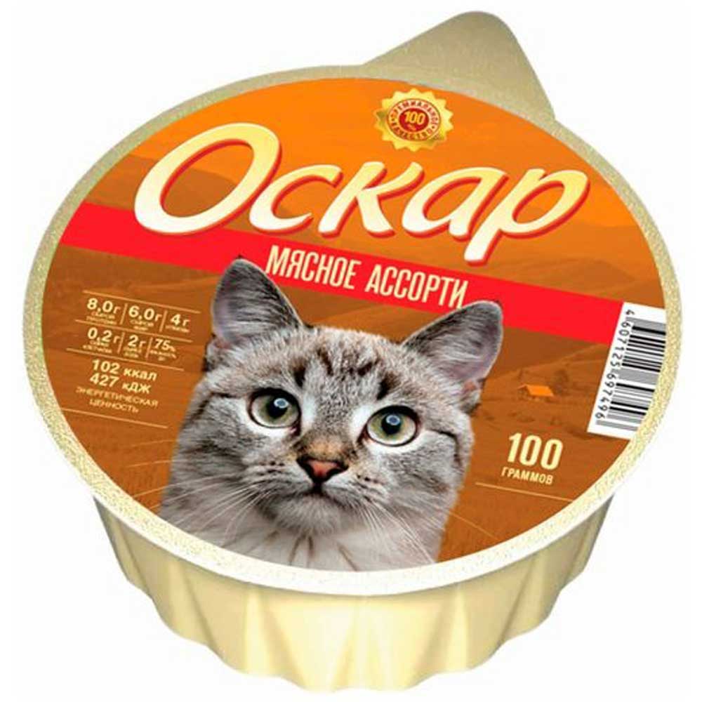 Корм Консервы Для Кошек Оскар Мясное Ассорти 100г