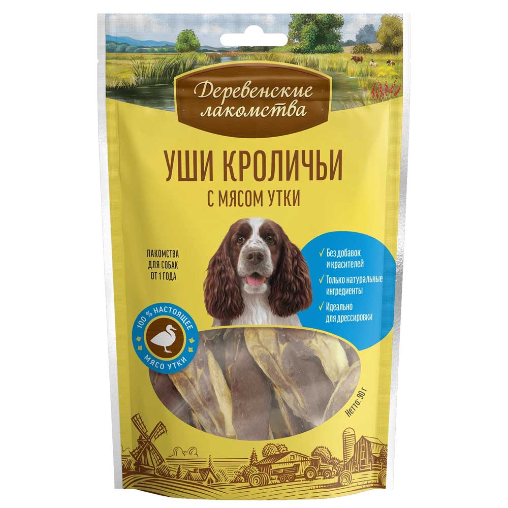 Лакомство Деревенские Лакомства Для Собак Уши Кроличьи с Мясом Утки 90г 76051066