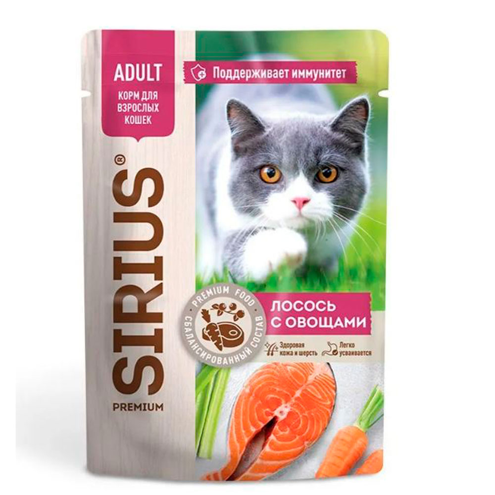Влажный Корм Sirius (Сириус) Для Кошек Лосось и Морковь 24*1 85гр