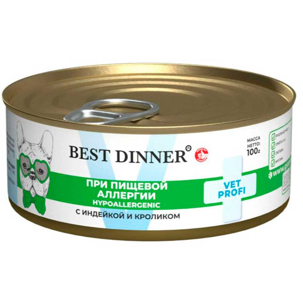 Консервы Для Собак Best Dinner (Бест Диннер)  При Пищевой Аллергии Индейка и Кролик 100г