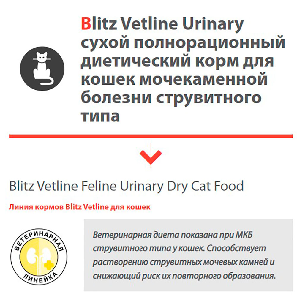 Сухой Корм Для Кошек Диетический Blitz (Блиц) Cat Urinary Лечение МКБ 1,5кг 73473