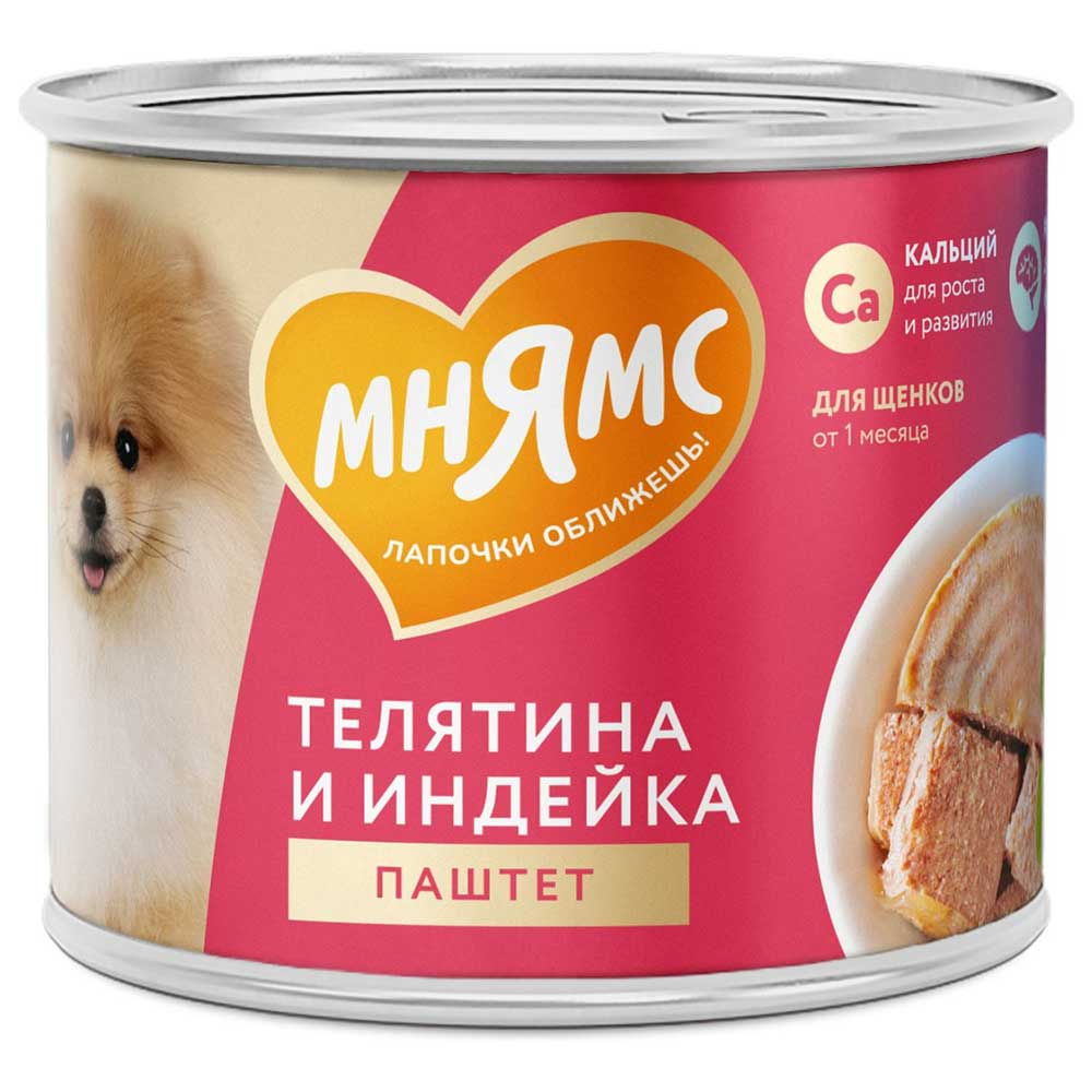 Консервы Мнямс Для Щенков Паштет Правильное Развитие Телятина и Индейка 200г