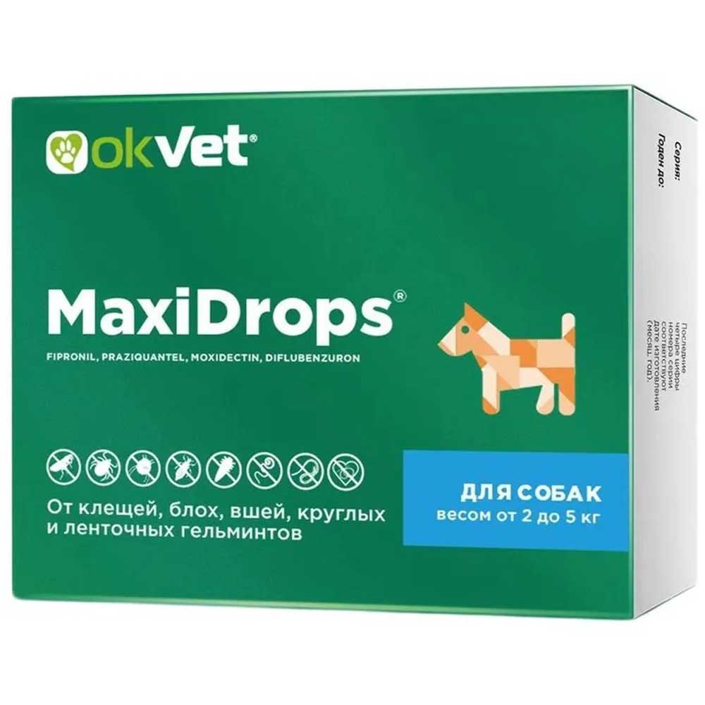Максидропс Okvet (Оквет) От Клещей, Блох, Вшей и Гельминтов Для Собак Вес От 5 До 10кг Ab1913