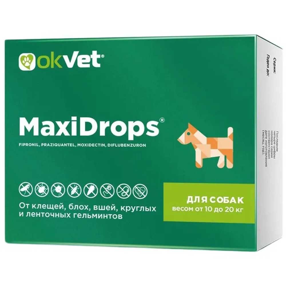 Максидропс Okvet (Оквет) От Клещей, Блох, Вшей и Гельминтов Для Собак Вес От 10 До 20кг Ab1914
