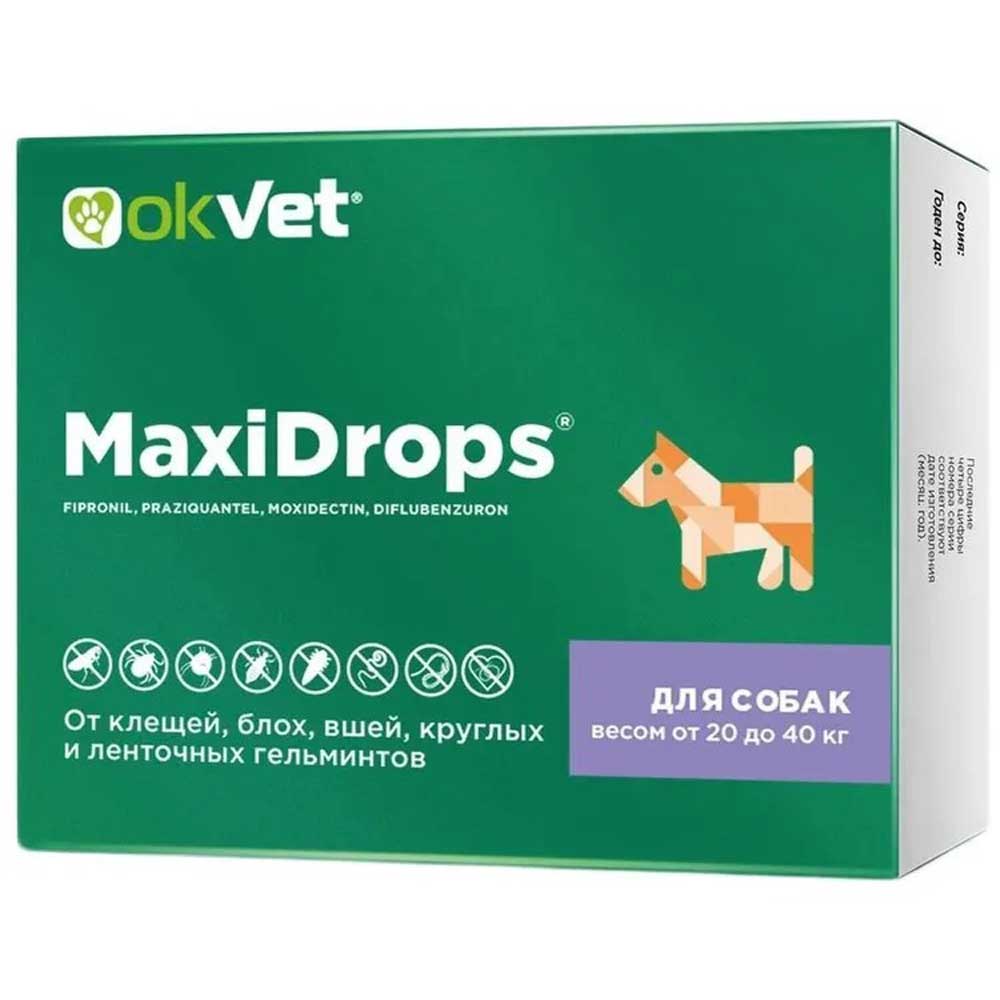Максидропс Okvet (Оквет) От Клещей, Блох, Вшей и Гельминтов для Собак Вес От 20 До 40кг Ab1915