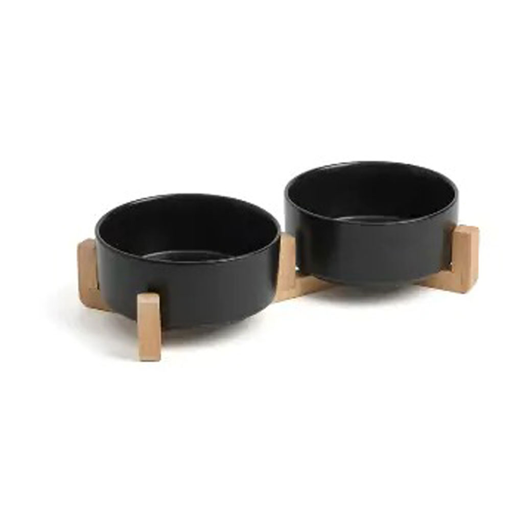 Миска Wogy (Воги) Набор Керамическая На Деревянной Подставке 2шт3 32*18,8*8см Черный 2025-0011