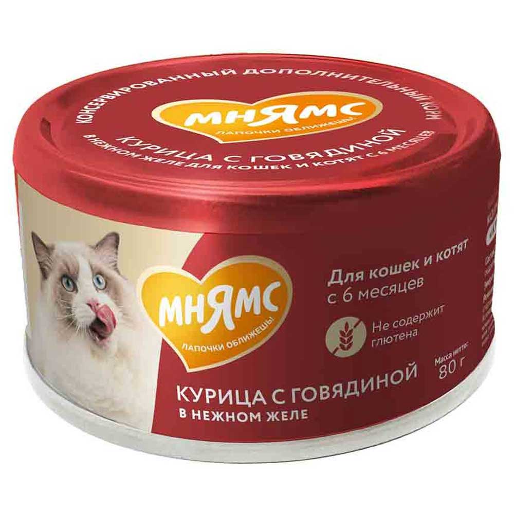 Консервы Для Кошек Мнямс Курица и Говядина в Желе 80г