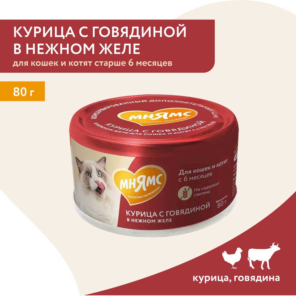 Консервы Для Кошек Мнямс Курица и Говядина в Желе 80г