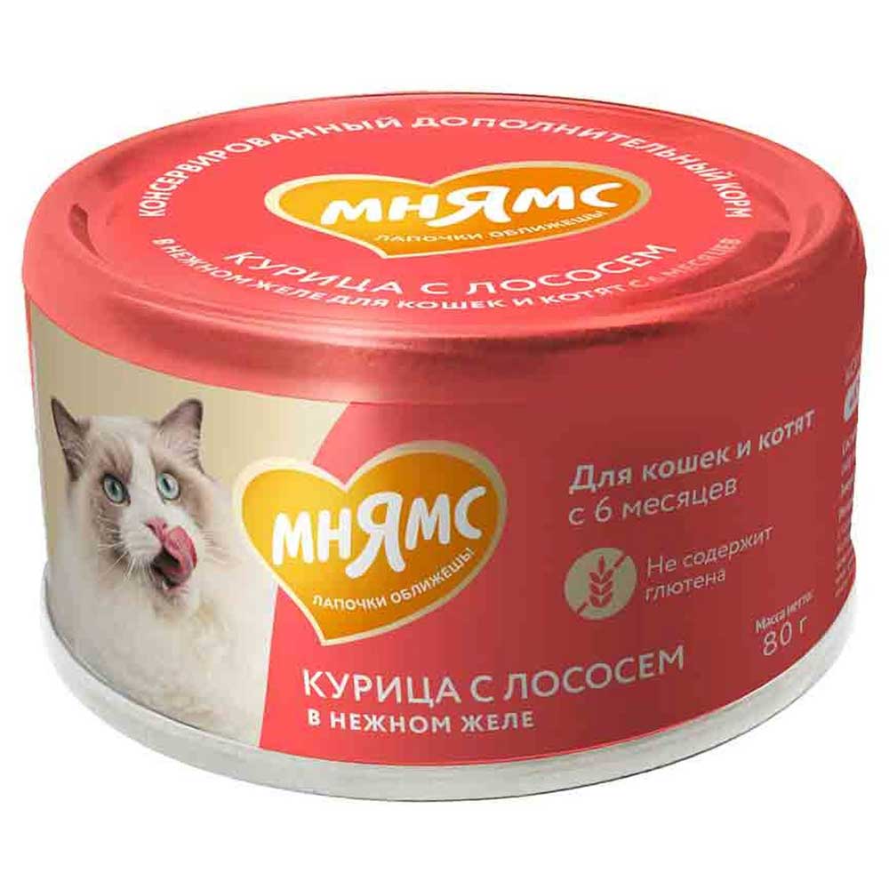 Консервы Для Кошек Мнямс Курица и Лосось в Желе 80г