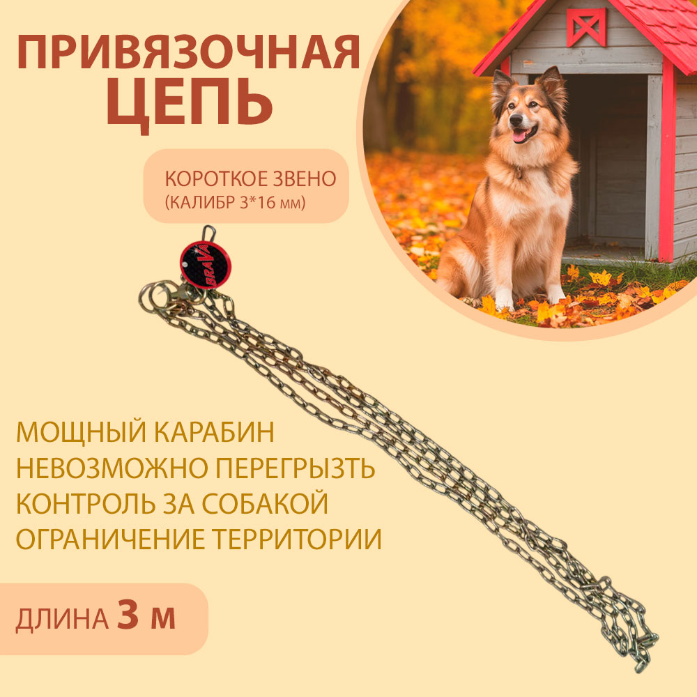 Цепь Brava (Брава) Для Собак Привязочная 3*16 3м Короткое Звено