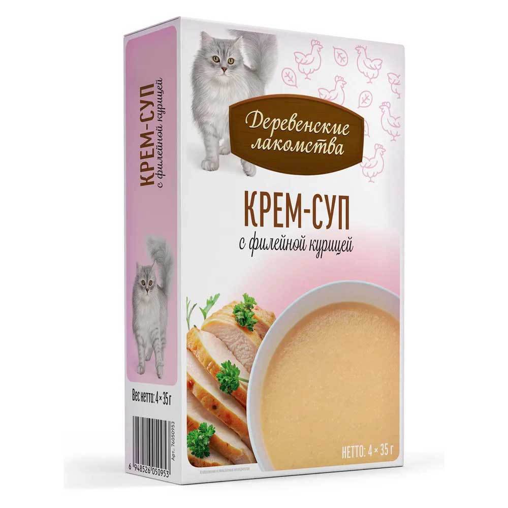 Влажный Корм  Деревенские Лакомства Для Кошек Суп Филе Курицы 35г*4шт 76050953