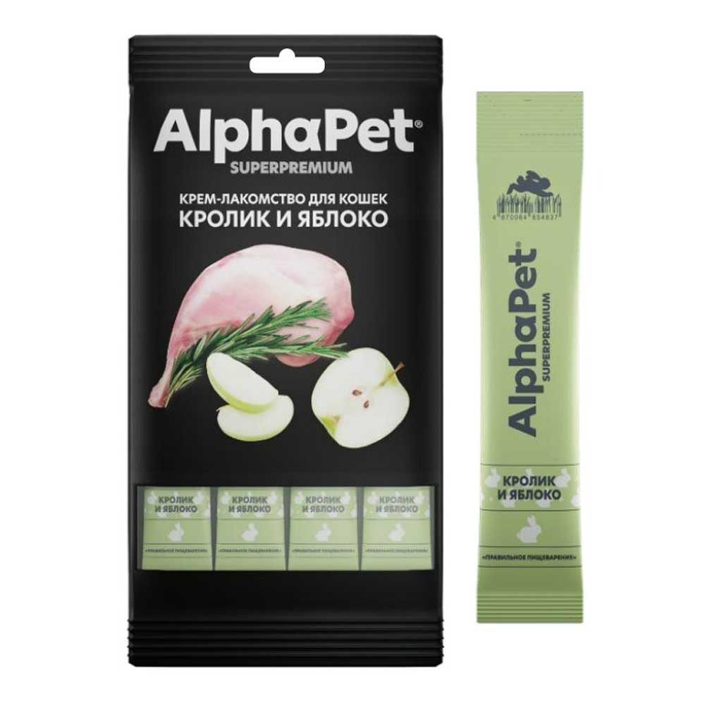 Лакомство Alphapet (Альфапет) Superpremium Для Кошек Крем Кролик и Яблоко 48г