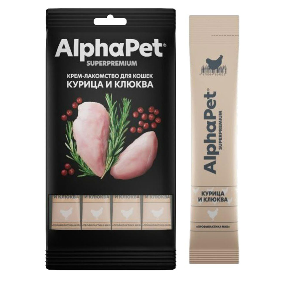 Лакомство Alphapet (Альфапет) Superpremium Для Кошек Крем Курица и Клюква 48г