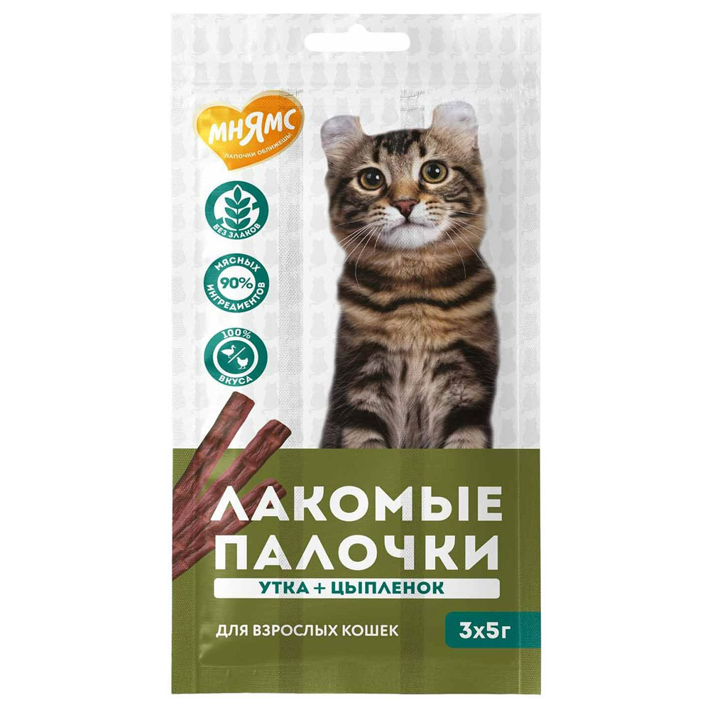 Лакомство Для Кошек Мнямс 5г*3 Лакомые Палочки Из Цыпленка и Утки