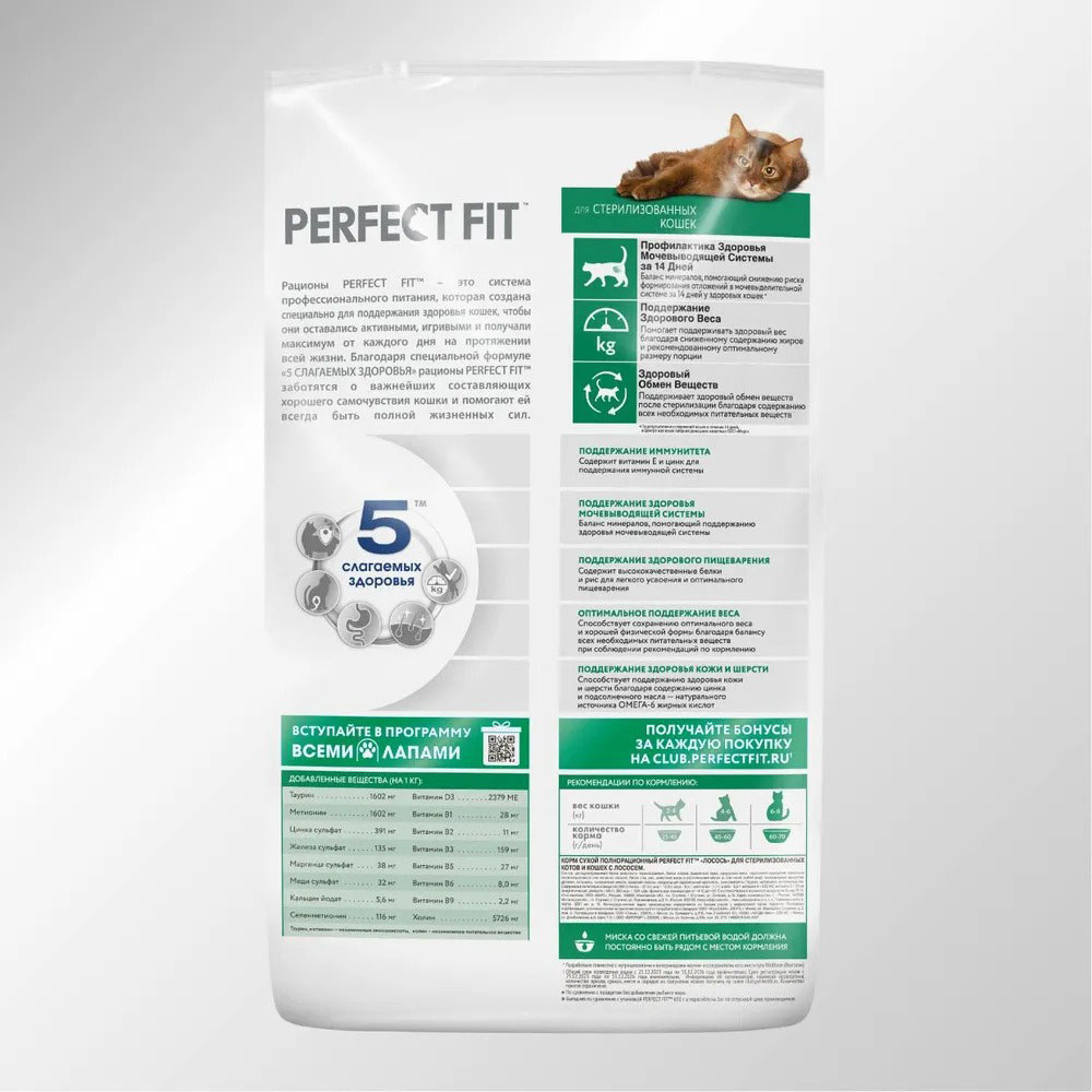Сухой Корм Perfect Fit (Перфект Фит) Для Стерилизованных Кошек Лосось 10кг