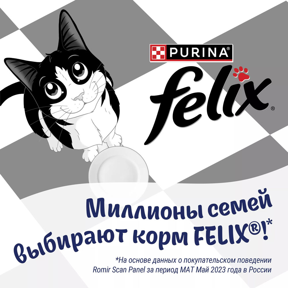 Влажный Корм Для Кошек Felix (Феликс) Sensation Говядина и Томат в Желе 75г 26 Шт в Блоке (1*1)