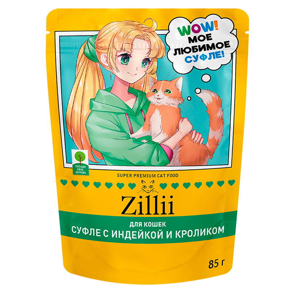 Корм Для Кошек Zillii (Зиллии) Adult Суфле Индейка Кролик Пауч 85г 5657064