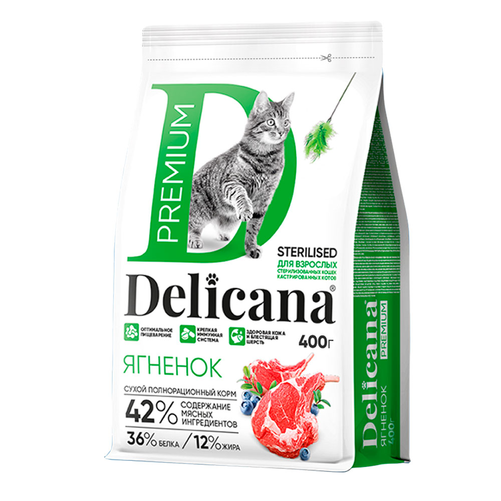 Сухой Корм Delicana (Деликана) Для Стерилизованных Кошек Ягненок 400г 93204