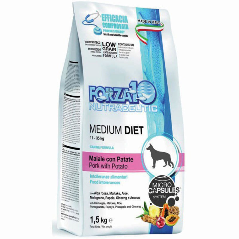 Сухой Корм Forza (Форза) 10 Dog Medium Monodiet Low Grain Для Собак Средних Пород При Аллергии Свинина и Картофель 1,5кг 09409