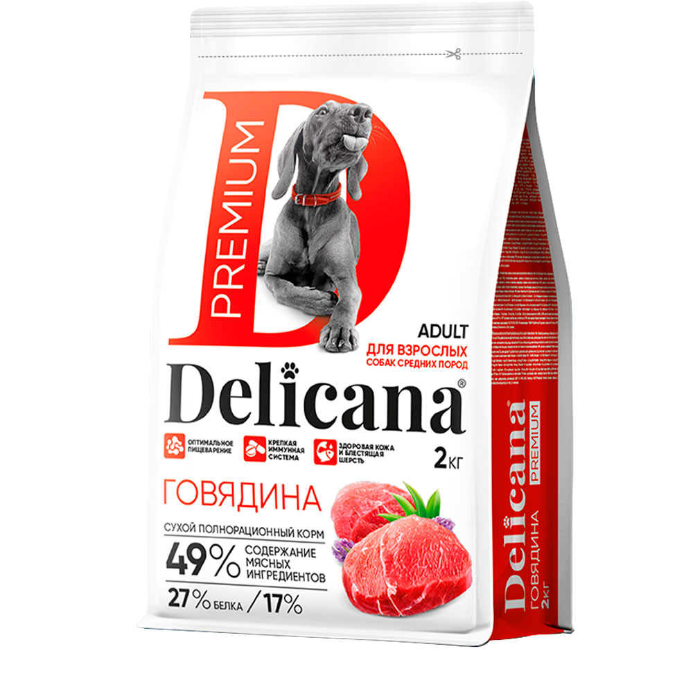 Сухой Корм Delicana (Деликана) Для Собак Средних Пород Говядина 2кг 91962