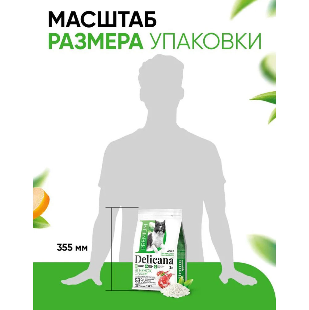 Сухой Корм Delicana (Деликана) Для Собак Средних Пород Ягненок и Рис 2кг 92006