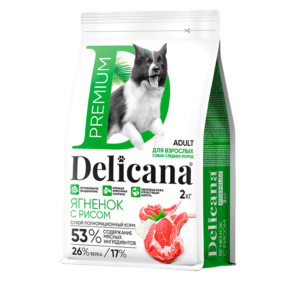 Сухой Корм Delicana (Деликана) Для Собак Средних Пород Ягненок и Рис 2кг 92006