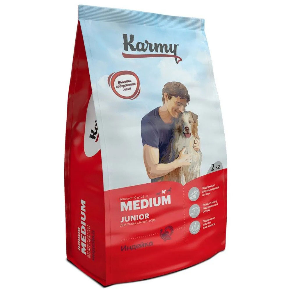Сухой Корм  Karmy (Карми) Medium Junior Для Щенков Средних Пород Индейка Н 2кг