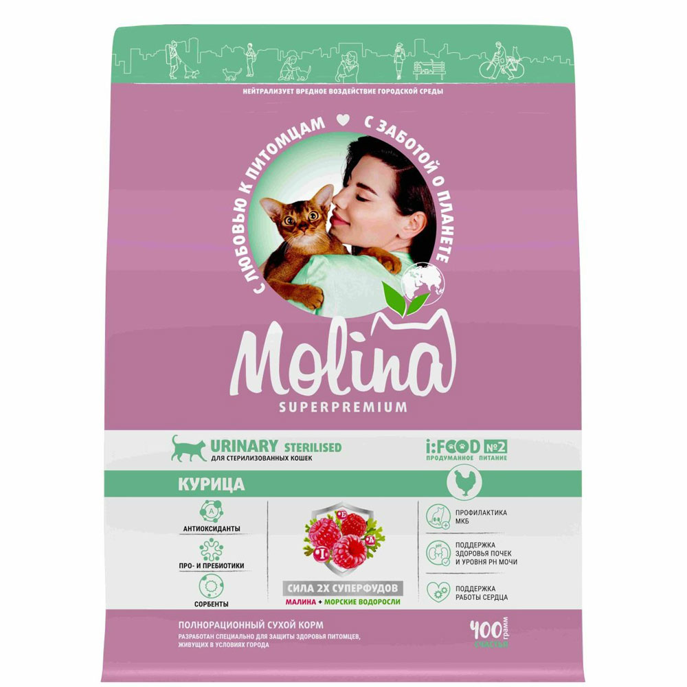 Сухой Корм Molina (Молина) Cat Sterilized Urinary Для Стерилизованных Кошек Курица 400г 1060734