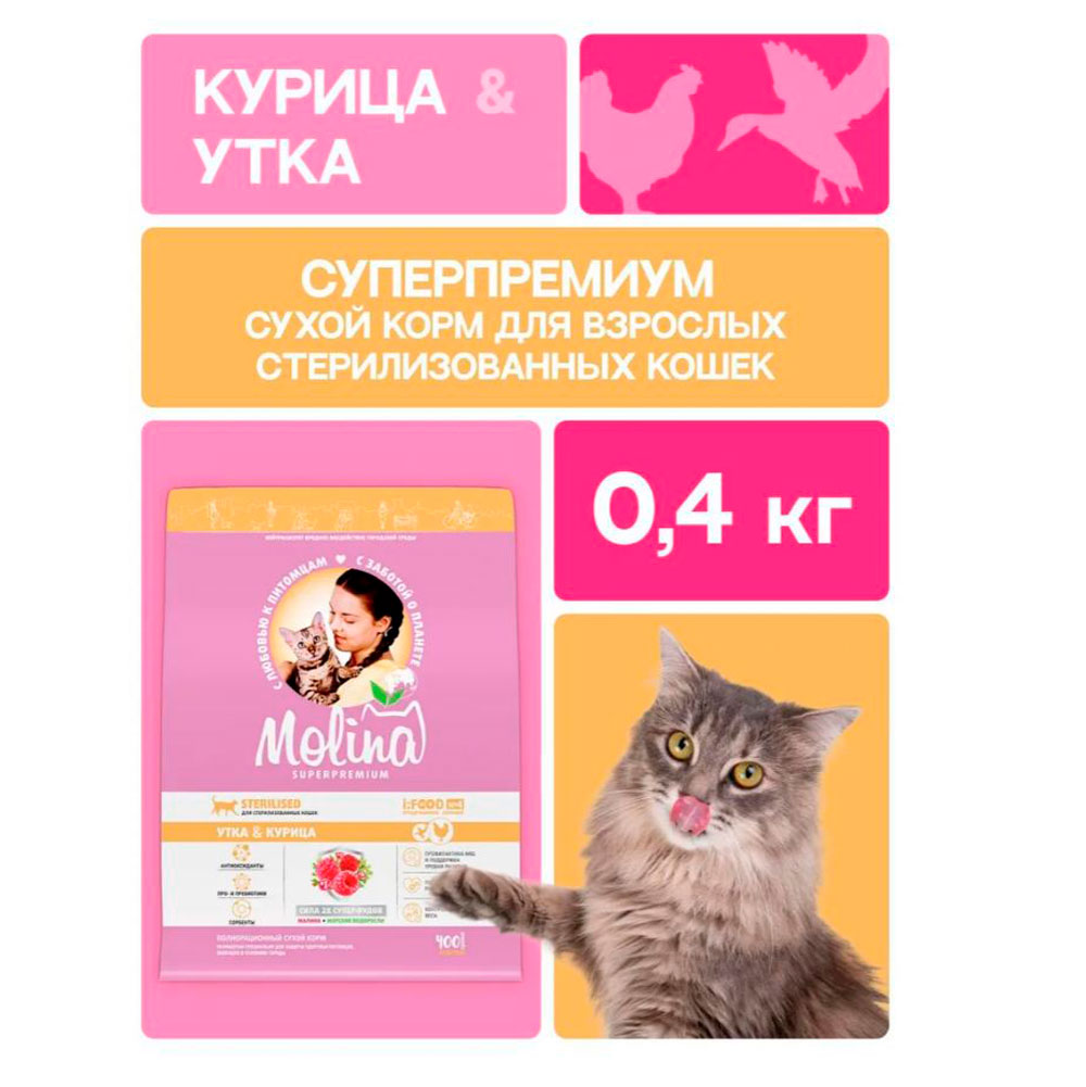 Сухой Корм Molina (Молина) Cat Sterilized Для Стерилизованных Кошек Утка и Курица 400г 1060772