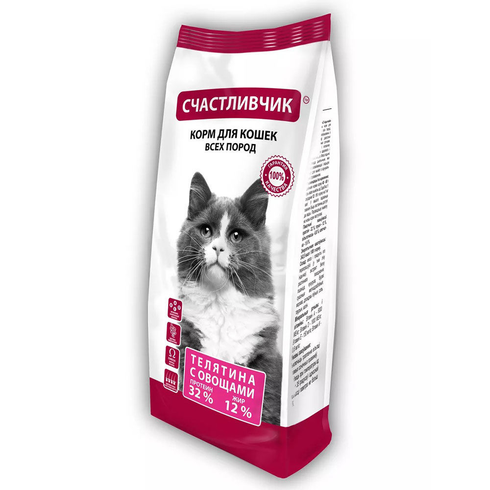 Сухой Корм Счастливчик Для Кошек Телятина и Овощи 400г 4458