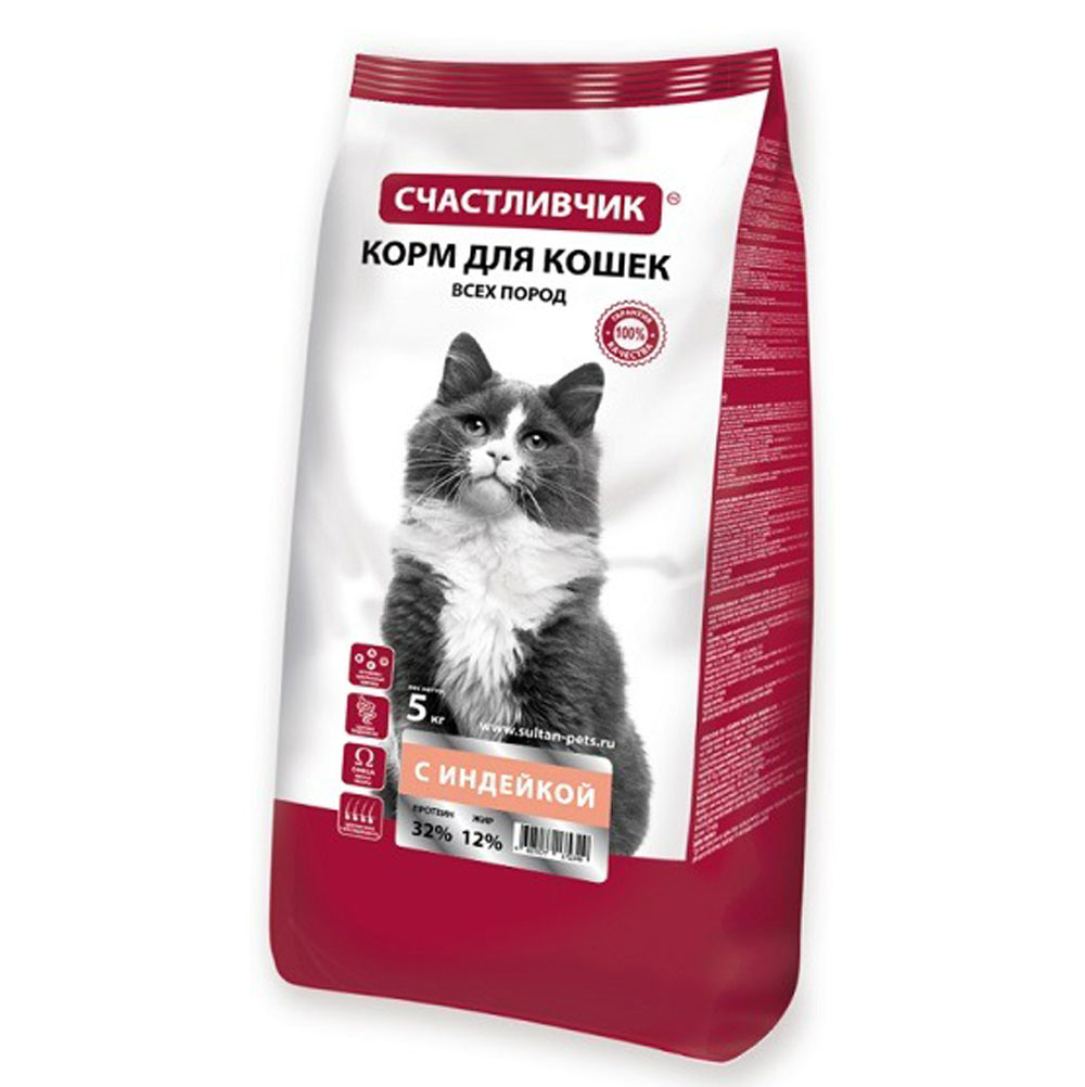 Сухой Корм Счастливчик Для Кошек Индейка 5кг 5349